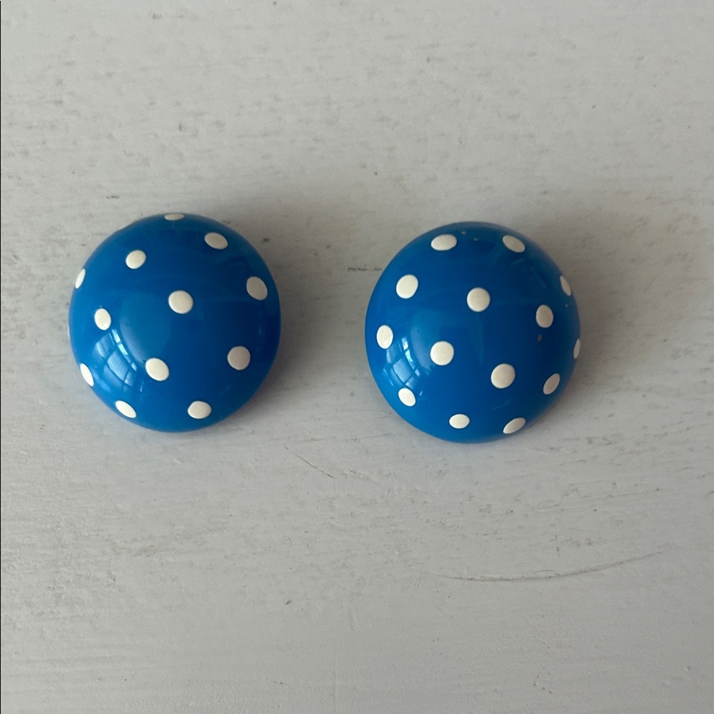 Vintage Blue Polka Dot Clip Earrings
